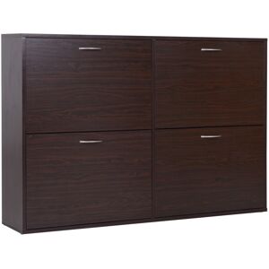 MHSTAR UK LTD HOMCOM Wooden Modern Design 4 Drawer Shoes Cabinet Pull Down Shelf Storage Organiser Entrance Hallway Furniture - Dark Brown