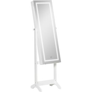 MHSTAR UK LTD HOMCOM Mirrored Jewellery Cabinet W/ LED Light Lockable Jewellery Armoire White