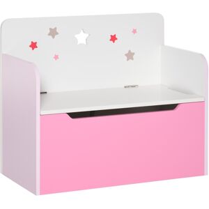 MHSTAR UK LTD HOMCOM Kids Wooden Toy Box Children Storage Chest Bench Organiser Safety Hinge Bedroom Playroom Furniture Pink