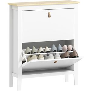 MHSTAR UK LTD HOMCOM 2 Drawer Shoe Cabinet with Flip Doors, Narrow Shoe Storage Cabinet with Removable and Adjustable Shelves, 14 Pairs Footwear Cupboard for Hallwa