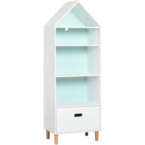 MHSTAR UK LTD HOMCOM Kids Children Wooden Bookcase w/Drawer Bedroom Furniture Bookshelf Storage Rack Display Unit Toys Games Organisation Cabinet Pink Blue Back Pan