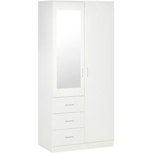 MHSTAR UK LTD HOMCOM Modern Mirror Wardrobe 2 Door Storage Cupboards Home Storage Organisation Furniture with Adjustable Shelf, Hanging Rail and 3 Drawers, 180cm, W