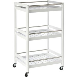 MHSTAR UK LTD HOMCOM 3-Tier Home Trolley Kitchen Storage w/ Steel Bars 4 Wheels Rolling White