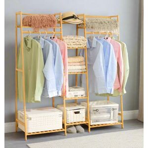 HMS precious limited Heavy Duty Bamboo Clothes Rail Rack with Corner Storage Shelves – Natural