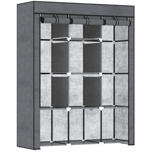 MHSTAR UK LTD HOMCOM Fabric Wardrobe, Portable Wardrobe, Clothes Storage Unit with 8 Shelves, 2 Hanging Rods, 125 x 43 x 162.5 cm, Dark Grey