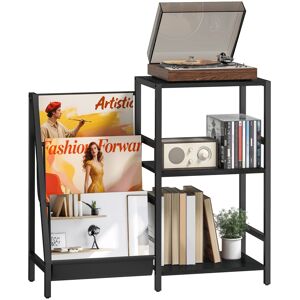 MHSTAR UK LTD HOMCOM Record Player Stand, 3-Tier Side Table with Vinyl Record Storage, End Table with 3 Oxford Cloth Magazine Racks for Living Room, Bedroom, Black