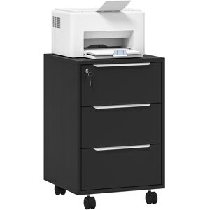 MHSTAR UK LTD HOMCOM 3-Drawer Lockable Filing Cabinet, File Cabinet on Wheels, Mobile Office Storage Drawers for Home Office, Bedroom and Living Room, Black
