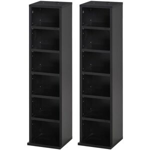 MHSTAR UK LTD HOMCOM 204 CD Media Display Shelf Unit Set of 2 Blu-Ray Tower Rack w/ Adjustable Shelves Bookcase Storage Organiser, Black