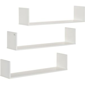 MHSTAR UK LTD HOMCOM Set of 3 Wooden Floating Shelves Wall Mount CD DVD Storage Display White