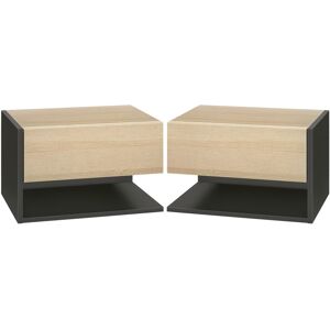 MHSTAR UK LTD HOMCOM Floating Bedside Table Set of 2, Wall Mounted Bedside Cabinet with Drawer and Open Shelf, Modern Nightstand for Bedroom, 46 x 30 x 30 cm, Oak T