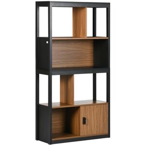 MHSTAR UK LTD HOMCOM Modern 4-Tier Bookshelf, Freestanding Bookcase with Storage Shelving and Closed Cabinet, for Living Room Home Office Study, Walnut Brown