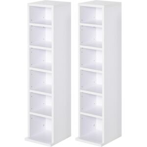 MHSTAR UK LTD HOMCOM Set of 2 CD Media Display Shelf Unit Tower Rack Adjustable, White