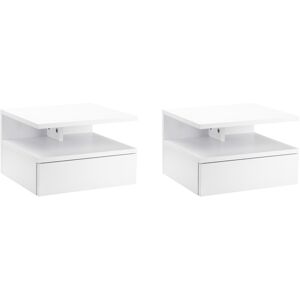 MHSTAR UK LTD HOMCOM Floating Bedside Table Set of 2, Wall Mount Nightstands with Storage Drawer and Open Shelf for Bedroom, White