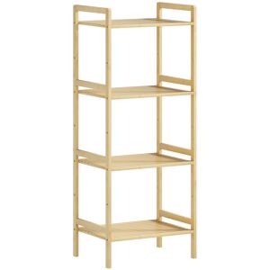 MHSTAR UK LTD HOMCOM 4-Tier Bamboo Bathroom Storage Shelf, Freestanding Shelving Unit with Adjustable Rack for Kitchen Bathroom Living Room, Natural Wood Finish