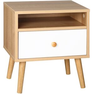 MHSTAR UK LTD HOMCOM Bedside Table, Bedside Cabinet with Drawer and Shelf, Modern Nightstand, End Table for Living Room, Bedroom, Natural