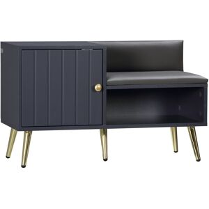 MHSTAR UK LTD HOMCOM Upholstered Entryway Shoe Bench with Storage Cabinet Open Shelf Grey