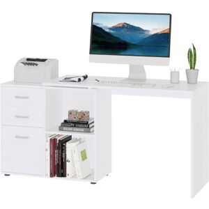 MHSTAR UK LTD HOMCOM L-Shaped Computer Desk, 2 Shaped Corner Desk with Drawers, File Cabinet and Storage Shelves, Home Office Desk, White