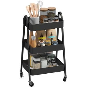 MHSTAR UK LTD HOMCOM 3-Tier Storage Trolley on Wheels, Rolling Utility Cart with Handles, Mobile Kitchen Storage Cart for Living Room, Dining Room, Bedroom, Bathroo