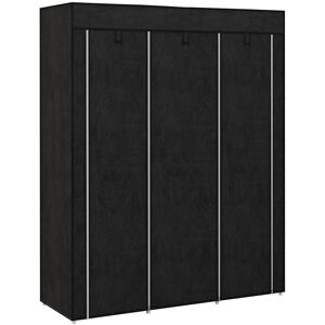 MHSTAR UK LTD HOMCOM Fabric Wardrobe, Portable Wardrobe, Clothes Storage Unit with 8 Shelves, 2 Hanging Rods, 125 x 43 x 162.5 cm, Black