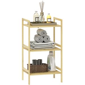 MHSTAR UK LTD HOMCOM 3-Tier Bamboo Bathroom Storage Shelf, Freestanding Shelving Unit with Adjustable Rack for Kitchen Bathroom Living Room, Natural Wood Finish