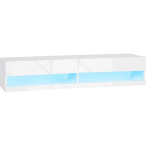 MHSTAR UK LTD HOMCOM 150cm High Gloss Wall Mounted TV Stand with 16 Coloured LED Lights, Floating TV Cabinet for TVs up to 65