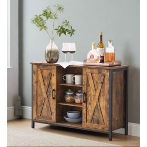 HMS precious limited Industrial Sideboard Buffet Table with Barn Doors & Adjustable Shelves – Rustic Brown & Black
