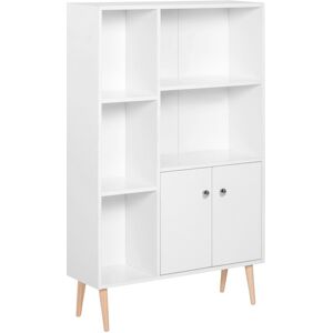 MHSTAR UK LTD HOMCOM Open Bookcase Storage Cabinet Shelves Unit Free Standing w/ Two Doors Wooden Display White