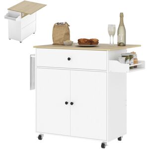 MHSTAR UK LTD HOMCOM Kitchen Island with Drop Leaf, Rolling Kitchen Storage Trolley on Wheels with Drawer, Spice Rack and Towel Rack, Storage Cart with Adjustable S