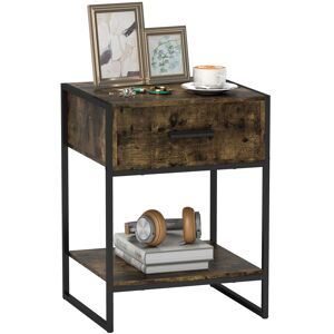 MHSTAR UK LTD HOMCOM Bedside Table with Storage Drawer and Open Shelf, Modern Nightstand, Side Table with Metal Frame for Bedroom, Living Room, Rustic Brown
