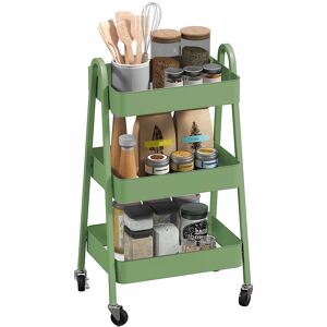 MHSTAR UK LTD HOMCOM 3-Tier Storage Trolley on Wheels, Rolling Utility Cart with Handles, Mobile Kitchen Storage Cart for Living Room, Dining Room, Bedroom, Bathroo