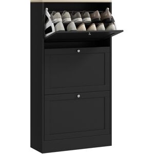 MHSTAR UK LTD HOMCOM Shoe Cabinet with 3 Flip Drawers, Narrow Shoe Storage Cabinet for 18 Pairs, Freestanding Slim Shoe Rack for Entryway, Hallway, Black