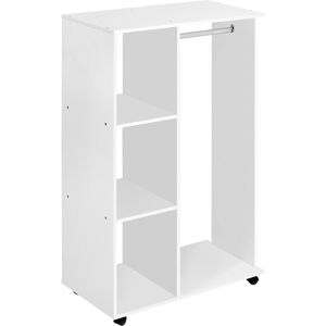 MHSTAR UK LTD HOMCOM Rolling Open Wardrobe Hanging Rail Storage Shelves for Clothes, White