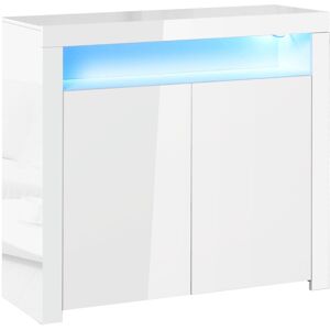 MHSTAR UK LTD HOMCOM LED Storage Cabinet, Cupboard with High Gloss Front and RGB Lighting, Modern Sideboard for Entryway, Dining Area, Living Room, White