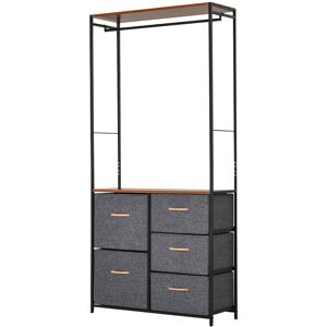 MHSTAR UK LTD HOMCOM Storage Coat Rack Hallway Bedroom Organiser Shelves w/ Hanger, 5 Drawer