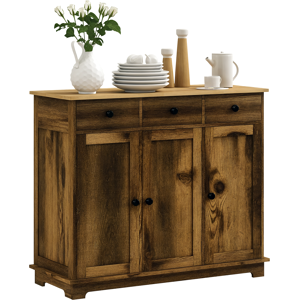 MHSTAR UK LTD HOMCOM Modern Sideboard with Rubberwood Top, Buffet Cabinet with Storage Cabinets, Drawers and Adjustable Shelves for Dining Room, Kitchen, Rustic Bro
