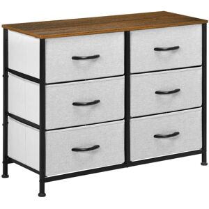 MHSTAR UK LTD HOMCOM 6 Drawer Fabric Chest of Drawers w/ Wooden Top for Closet Hallway Grey