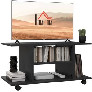 MHSTAR UK LTD HOMCOM Modern TV Cabinet Stand Storage Shelves Table Mobile Bedroom Black
