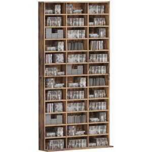 MHSTAR UK LTD HOMCOM 1116 CD/ 528 DVD Storage Unit, Media Storage Shelf, Wooden Display Unit with Adjustable Shelves, 102 x 195 cm, Rustic Brown
