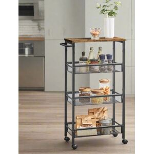 HMS precious limited Slim 4-Shelf Rolling Trolley, Space-Saving Kitchen Cart with Wheels, Rustic Brown and Black