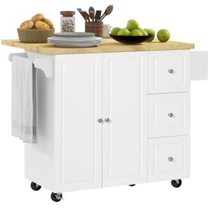 MHSTAR UK LTD HOMCOM Drop-Leaf Kitchen Island on Wheels Utility Storage Cart with Drawers