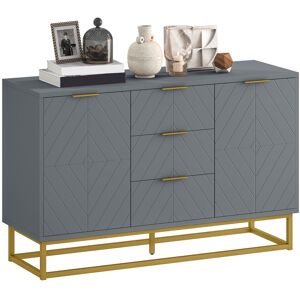MHSTAR UK LTD HOMCOM Sideboard for Living Room, Modern Storage Cabinet with 3 Drawers and Adjustable Shelves, Freestanding Cupboard for Dining Room, Kitchen, Grey