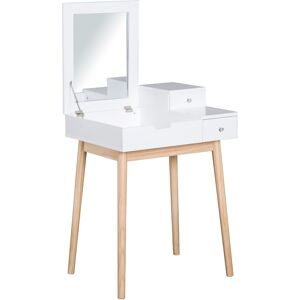MHSTAR UK LTD HOMCOM MDF,Pine Dressing Table Desk Flip-up Mirror Multi-purpose 2 Drawers Modern - White