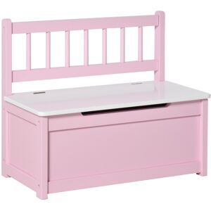MHSTAR UK LTD HOMCOM 2 In 1 Wooden Toy Box, Kids Seat Bench Storage Chest Cabinet Organiser w/ Safety Pneumatic Rod, 60 x 30 x 50cm - Pink