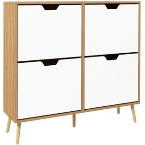 MHSTAR UK LTD HOMCOM Modern Shoe Cabinet with 4 Flip Drawers and Adjustable Shelf, Hallway Shoe Cupboard Storage Organizer for 16 Pairs of Shoes, Natural