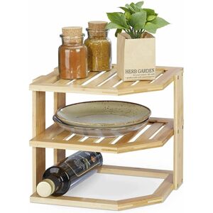 MantraRaj Infotech LTD. MantraRaj 3 Tier Bamboo Corner Shelf Kitchen Cupboard Storage Organiser Stacking Shelf Worktop Tidy Plate Rack Space Saving Unit Kitchen P
