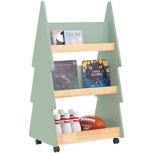 SoBuy Commercial GmbH SoBuy KMB99-H-GR, Tree Shaped 3 Tiers Children Kids Bookcase Bookshelf Storage Shelf on Wheels, Green