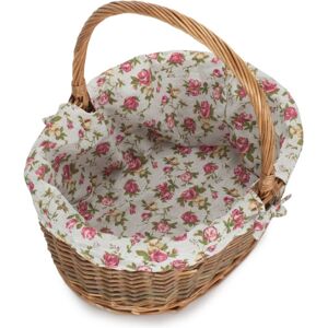 Red Hamper Oval Unpeeled Willow Shopping Basket With Garden Rose Lining - Small Red Hamper Oval Unpeeled Willow Shopping Basket With Garden Rose Lining - Small