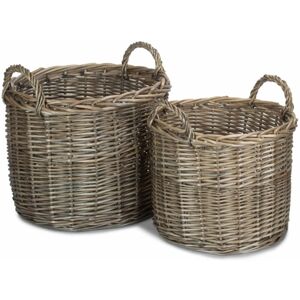 Red Hamper Round Lined Straight-Sided Wicker Log Storage Basket - Set of 2 Red Hamper Round Lined Straight-Sided Wicker Log Storage Basket - Set of 2
