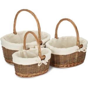 Red Hamper Oval Unpeeled Willow Shopping Basket With White Lining - Set of 3 Red Hamper Oval Unpeeled Willow Shopping Basket With White Lining - Set of 3