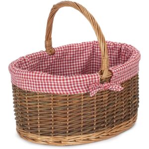 Red Hamper Red Checked Lined Country Oval Wicker Shopping Basket - Large Red Hamper Red Checked Lined Country Oval Wicker Shopping Basket - Large
